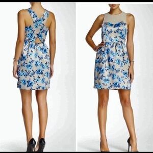 NWT Cynthia Steffe Cece Dress Satin Blue Floral Mini Cocktail 8 Harden Party